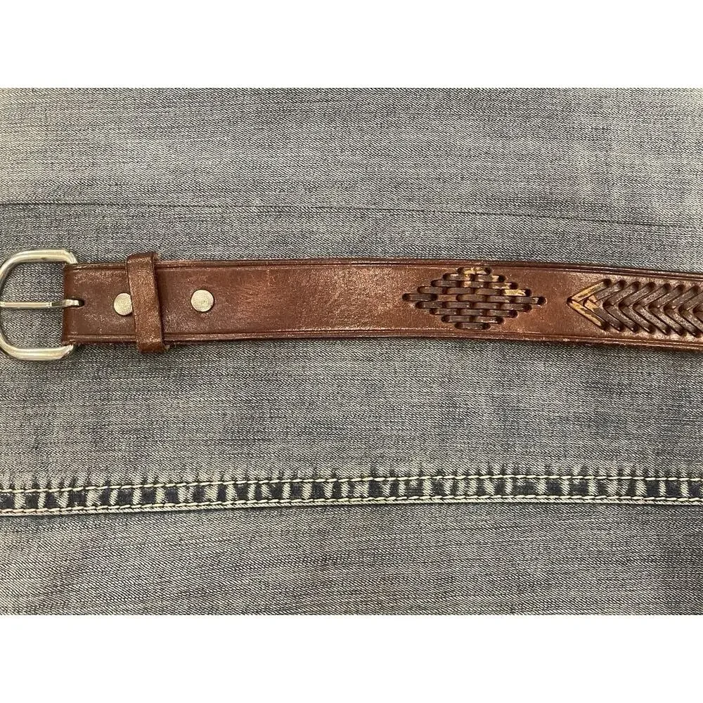 Leather Belt Brown Woven Design Western Style Casual Belt Size 40‎